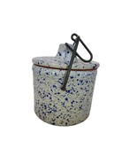 Stoneware Blue Speckle Cheese Butter Crock with Wire Bail Handle Vintage - $24.72