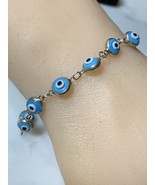 Sterling Silver &amp; Blue Glass Evil Eye Link Bracelet Child Or Small Wrist... - $61.12 CAD