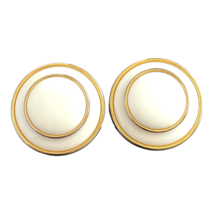 Vintage Clip On Earrings LARGE White Enamel Gold Tone Retro 1.75” Diameter - £10.15 GBP