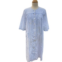 VTG Cottage Core Blue Calico Long Empire Granny Nightgown sz Large Button Pocket - £10.87 GBP