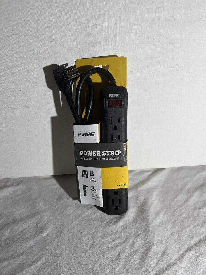 Prime PB922009 6-Outlet Power Strip - 3ft Cord w/Right Angle Plug - BRAN... - $9.50