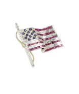 18k White Gold Diamond, Ruby, and Sapphire Gem American Flag Brooch - $15,483.41