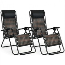 2 Pieces Folding Patio Rattan Zero Gravity Lounge Chair-Gray - £116.53 GBP