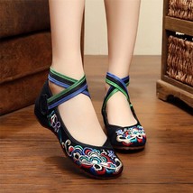 CEYANEAOHandmade Rainbow Ankle Strap Women Canvas Embroidered Ballet Flats Old B - £28.78 GBP