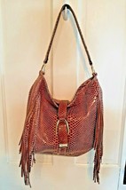 G.I.L.I. Leather Satchel Tote FRINGED Purse  QVC  Brown Gold Trim Price Reduced  - £43.32 GBP