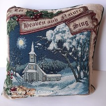 Vintage Tapestry Christmas Holiday Design Pillow Accent Throw Cushion Holly Snow - £21.85 GBP