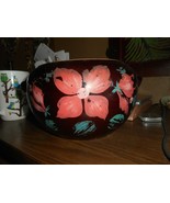 VINTAGE DARK BROWN BEANPOT/COOKIE JAR/WITH PINK AND GREEN PAINTED FLOWER... - £19.86 GBP