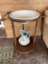 Antique Ironstone Wash Basin And Pitcher Three Spiral Leg Stand England - £89.68 GBP