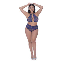 Magic Silk Berrylicious Halter &amp; Lace Up Panty Set Blueberry Queen Size - £39.34 GBP