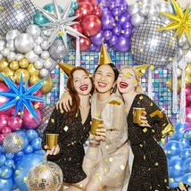 121Pcs Disco Party Decorations with Metallic Disco Balloon Garland Arch ... - £36.55 GBP