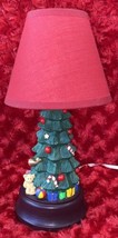 Vintage Christmas Tree Desk Lamp  W/ Fabric Shade 10” Presents &amp; Toys Un... - £11.95 GBP
