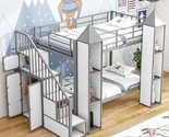 Twin Over Twin Castle-Shaped Bunk Bed With Wardrobe,Open Storage Cabinet... - $806.99