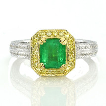 Real 1.90ct Natural Green Emerald &amp; Diamonds Engagement Ring 18K Solid Gold  - £3,174.71 GBP