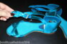 New $298 Womens Elie Tahari Satin Strap Sandals 7 Shoes Blue Leather Fla... - £229.81 GBP