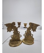 VTG 1995 Pair of Solid Brass Angel Candle Stick Holders Made in India - $24.00