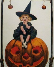 Halloween Postcard Little Witch Sits On GIANT Pumpkin Series 182 Ullman JOL - $395.20