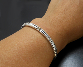 Floral Textured Open Bangle Bracelet 925 Sterling Silver, Handmade Gifts For Her - £131.42 GBP