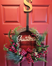 Christmas Wreath with Holly Berries &amp; Buffalo Check Bow - $24.74