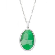 Sterling Silver Grass Green Oval Cat’s Eye Necklace - £84.85 GBP