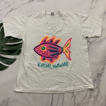 Vintage 90s Kauai Hawaii Graphic Tee XL White Single Stitch Neon Fish V-... - $432.59 MXN