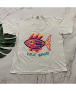 Vintage 90s Kauai Hawaii Graphic Tee XL White Single Stitch Neon Fish V-... - $432.59 MXN