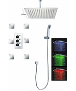 16&quot; Square Ceiling Mount Rainfall LED Shower Head and 6 Massage Jets Spray - £853.88 GBP