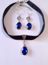 Blue crystal black velvet Choker jewelry set Royal blue set black velvet... - €44,32 EUR