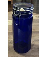 Vintage Cobalt Blue Glass 12 Panel Canister Jar With Wire Bale Hinged Li... - $285.10 MXN