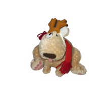 FIGI Hallmark plush Reindeer antlers Brown Puppy Dog Asymmetrical eyes scarf 8&quot; - £8.26 GBP