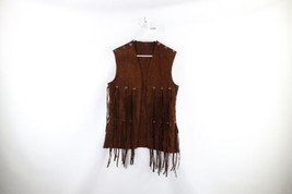 Vtg 60s Streetwear Mens OSFA Distressed Fringed Suede Leather Festival Vest USA - £126.57 GBP