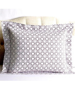 Sferra Deagan Sham Boudoir White/Aubergine Purple Egyptian Cotton Percal... - $41.52 CAD