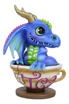 Whimsical Cup Of Tea Blue Baby Dragon With Green Spikes In Teacup Figurine - £23.59 GBP