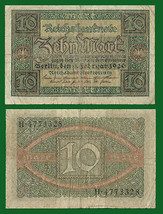 Germany P67, 10 Mark, Reichsbank seal / guilloches 1920 VG-F  - $2.11