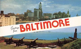 Postcard Greetings from Maryland MD Baltimore skyline Fort McHenry Chrom... - £1.65 GBP