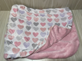 Just Born plush baby blanket white pink Purple Gray hearts - £39.55 GBP