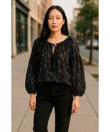 Ralph Lauren Denim &amp; Supply Black Floral Sheer Long Sleeve Peasant Blouse M - €27,42 EUR