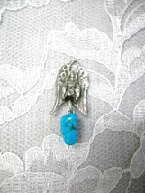 New Hand Engraved Guardian Angel W Turquoise Gem Nugget Pewter Pendant Necklace - £22.78 GBP