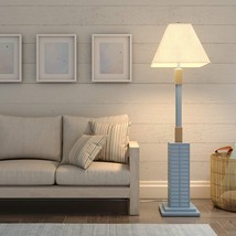 63&quot; Blue Floor Lamp With Tan Linen Shade - £332.53 GBP