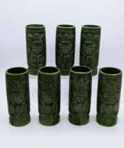 Set of 7 Ceramic Tiki Mug Green Hawaii 7” Drink Cocktail Luau Ware DW113 - $59.95