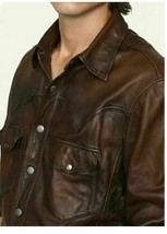 Men&#39;s Leather Shirt Real Lambskin Lederhemd Jacket Biker Slim Fit Cuir B... - $99.99