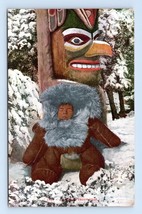 Inuit Child in Fur Coat Totem Pole Alaska AK UNP DB Postcard N14 - £3.96 GBP