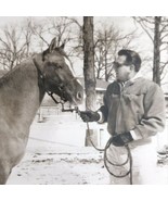 Man With Horse Winter Old Original Photo BW Vintage Photograph Picture S... - $16.95