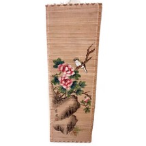 Vintage Bamboo Scroll Painted Bird Floral Flowers Wall Hanging 35x12&quot; - £14.77 GBP