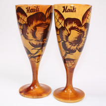 Wood Carved Haiti Souvenir Champagne Glasses Of Wood Handmade Souvenir S... - $14.49