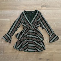 Lulus Queen Olive Green Striped Ruffle Long Sleeve Skater Dress XS NWT - £30.93 GBP