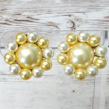 Vintage Clip On Earrings Yellow Faux Pearl Cluster - £11.00 GBP
