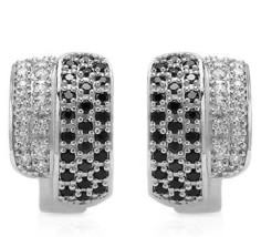 1.00Ct  White and Black Sapphire 14K White Gold 0.6 in Huggie Earrings - £323.48 GBP