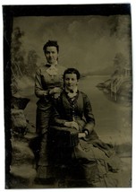 CIRCA 1860&#39;S 1/6 Plate TINTYPE Two Beautiful Women Wearing Victorian Era Dresses - £14.57 GBP