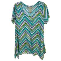 Caribbean Joe Womens Tunic Top Multicolor Chevron Short Sleeve Asymmetric M - £17.45 GBP