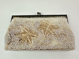 Vintage 60s Beaded Clutch Glass Seed Ivory White Bridal Evening Wedding Purse - £67.22 GBP